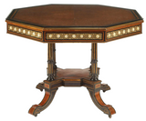 Table, Center, Burlwood & Parcel, Ebonized, Octagonal, Vintage / Antique, 20th C - Old Europe Antique Home Furnishings