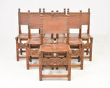 Chairs, Leather, Dining, Side, Carved Wood, Set of Six, (6), Handsome Set! - Old Europe Antique Home Furnishings