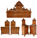 Antique Bed Set, Beds, Night Stands, Italian Carved Oak Aracaded, Pairs, 1800s! - Old Europe Antique Home Furnishings