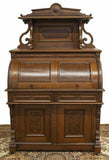 Antique Desk, Cylinder, Secretary, American Victorian Walnut, 1800s, Stunning! - Old Europe Antique Home Furnishings