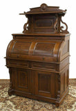 Antique Desk, Cylinder, Secretary, American Victorian Walnut, 1800s, Stunning! - Old Europe Antique Home Furnishings