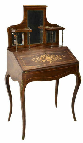 Antique Desk, Secretary, French Louis XV Style Floral Marquetry, Early 1900s!! - Old Europe Antique Home Furnishings