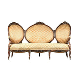 Antique Settee, Louis XV Style Rosewood Settee, Triple Crest, Scrolls, 1840-1870, 19th C. - Old Europe Antique Home Furnishings