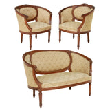 Antique Settee Set with 2 Bergeres, French Louis XVI Style Upholstered, 20th C.! - Old Europe Antique Home Furnishings