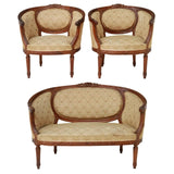 Antique Settee Set with 2 Bergeres, French Louis XVI Style Upholstered, 20th C.! - Old Europe Antique Home Furnishings