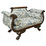 Antique Settee / Sofa American Classical, Mahogany, 1800s, Blue/White, Charming! - Old Europe Antique Home Furnishings