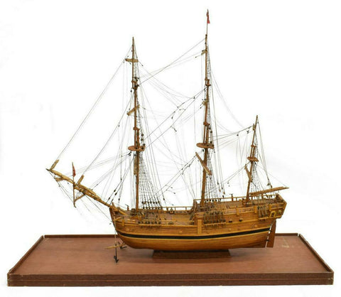 Ship Model, British, Three Mast, Handsome Man Cave Piece!! - Old Europe Antique Home Furnishings