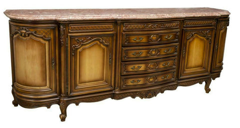 Sideboard, Louis XV Style, Marble Top, Fruitwood, Early 1900s, Gorgeous Piece! - Old Europe Antique Home Furnishings