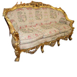 Sofa, Chairs (2), Highly Carved, Ornate, Gold Gilt, Embroidery,Vintage / Antique - Old Europe Antique Home Furnishings