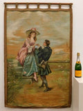 Romantic Antique Wall Tapestry, 18th C., ( 1700s ) American Hand Painted Wall Tapestry - Old Europe Antique Home Furnishings