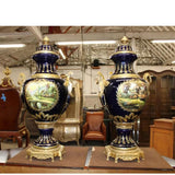 Urns, Pair, Signed, Sevre Style, Porcelain, Bronze, With lids, Vintage / Antique - Old Europe Antique Home Furnishings