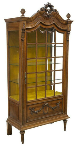 Antique Vitrine, French Louis XVI Style Glazed Walnut, Early 1900s, Gorgeous!! - Old Europe Antique Home Furnishings