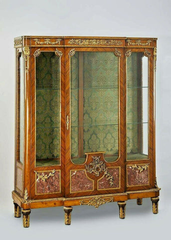 Gorgeous Antique Vitrine, Louis XVI Style Bibliotheque Bookcase w Marble Panels, Vintage - Old Europe Antique Home Furnishings