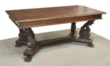 Table, Dining, Walnut Italian, Renaissance Revival Figured Carved, Early 1900s! - Old Europe Antique Home Furnishings