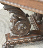 Table, Dining, Walnut Italian, Renaissance Revival Figured Carved, Early 1900s! - Old Europe Antique Home Furnishings