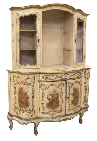 Cabinet, Display, Venetian Painted Gilt Accented, Vintage, Gorgeous - Old Europe Antique Home Furnishings