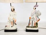 Lamps, Porcelain, Figural, Pair Victorian Dresden Style, Vintage, Beautiful Set! - Old Europe Antique Home Furnishings