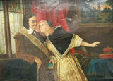 Antique Painting, Oil on Canvas, Couple At Window, Colorful and Handsome! - Old Europe Antique Home Furnishings